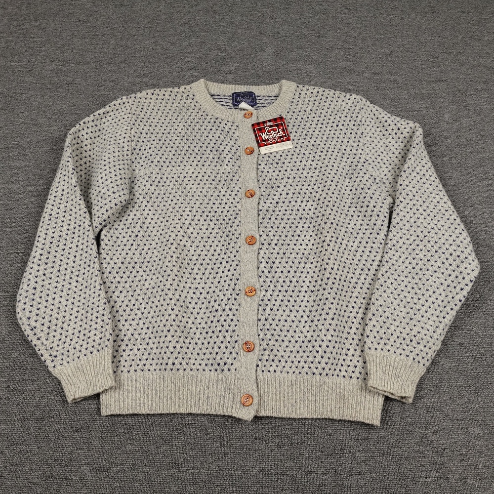 Vintage Woolrich Cardigan Sweater Womens Medium Gray Fleck Wool Knit Button 80s